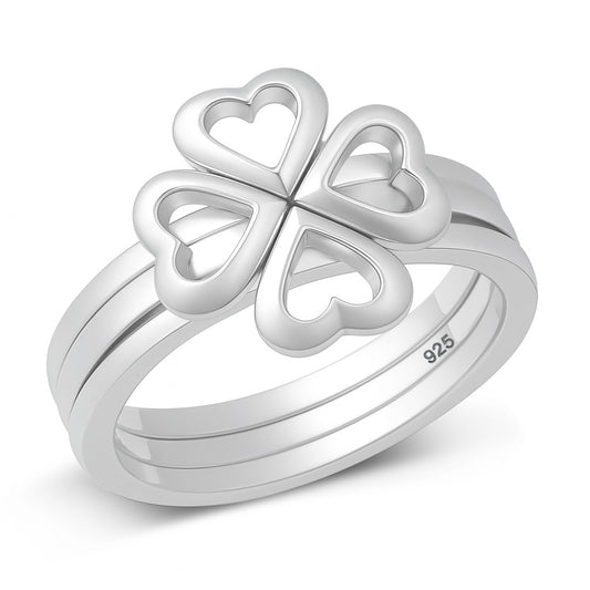 Silver Ring - Puzzle Heart Clover