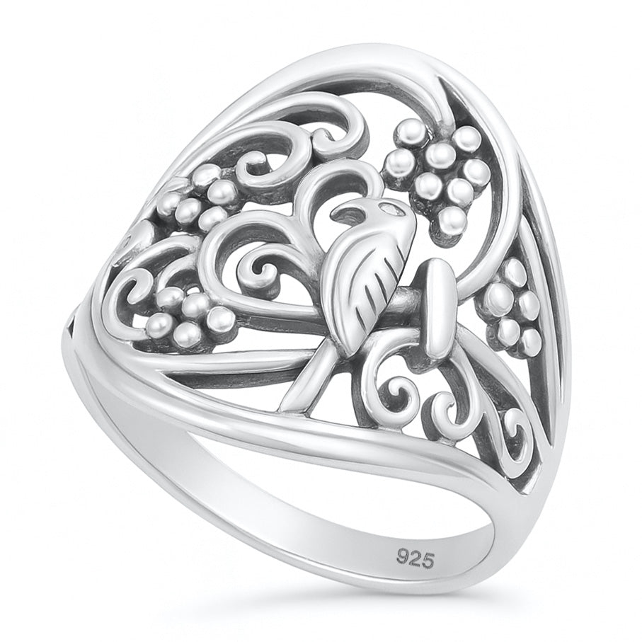 Silver Ring - Bird and Floral