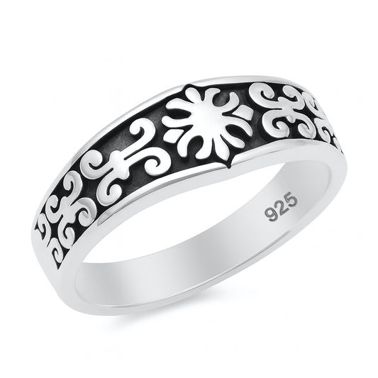 Silver Flower Scroll Ring