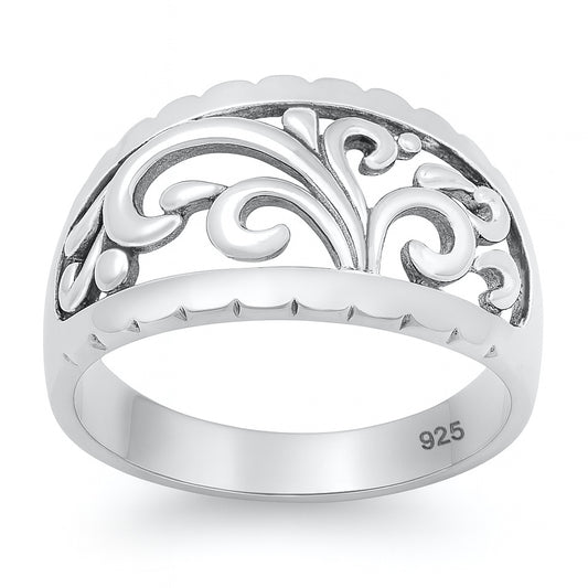 Silver Ortnate Swirl Band Ring