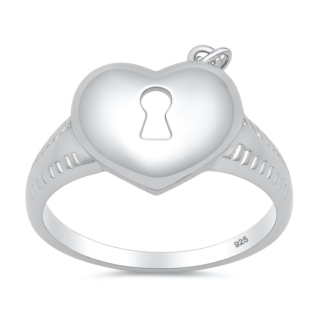 Silver Ring - Heart & Key