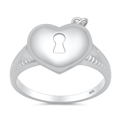 Silver Ring - Heart & Key