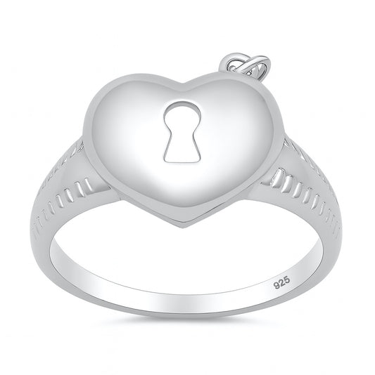 Silver Ring - Heart & Key