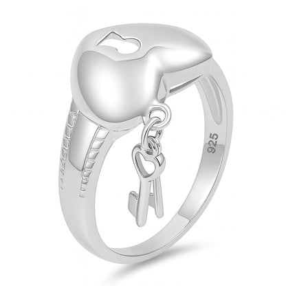 Silver Ring - Heart & Key