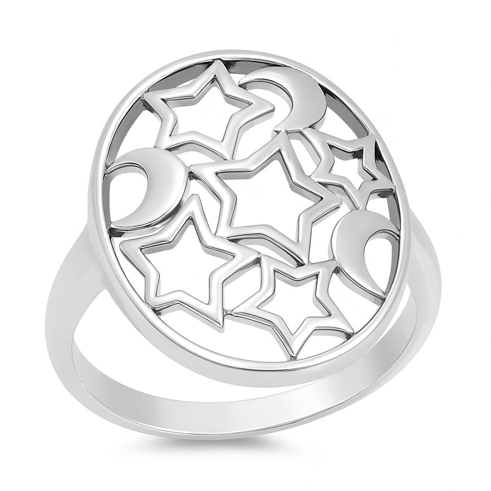 Silver Ring - Moon & Star