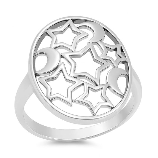 Silver Ring - Moon & Star