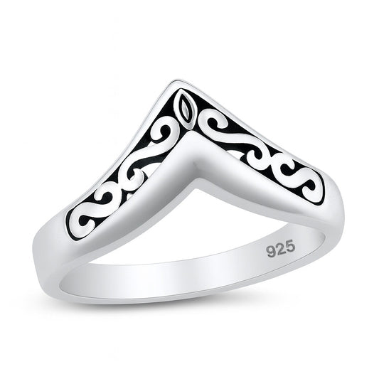 Silver V-Shaped Filigree Ring