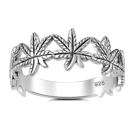 Silver Ring - Marijuana leaf
