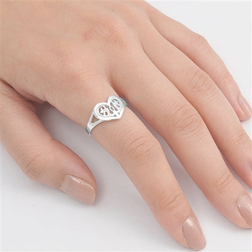 Silver Heart Filigree Ring