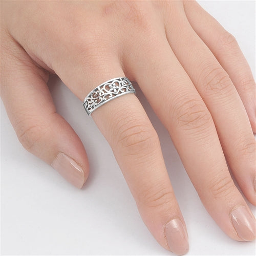 Silver Filigree Heart with Flower Ring