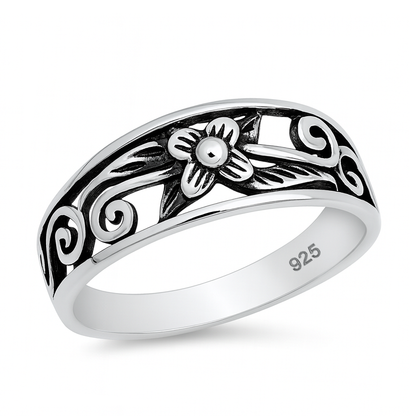 Silver Flower Scroll Ring