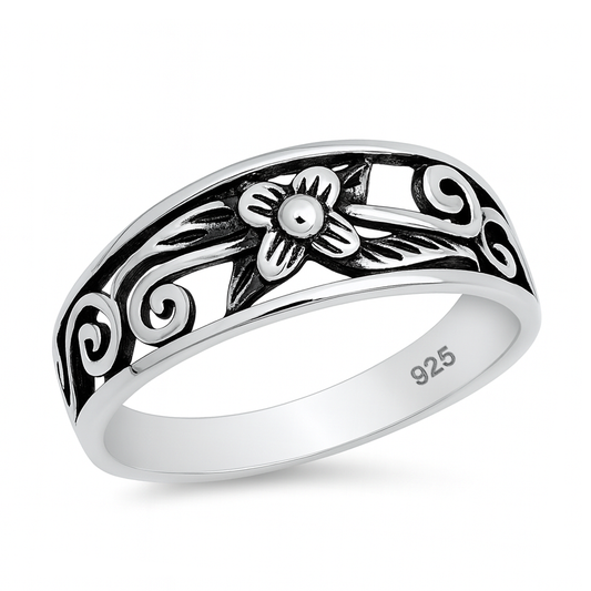 Silver Flower Scroll Ring