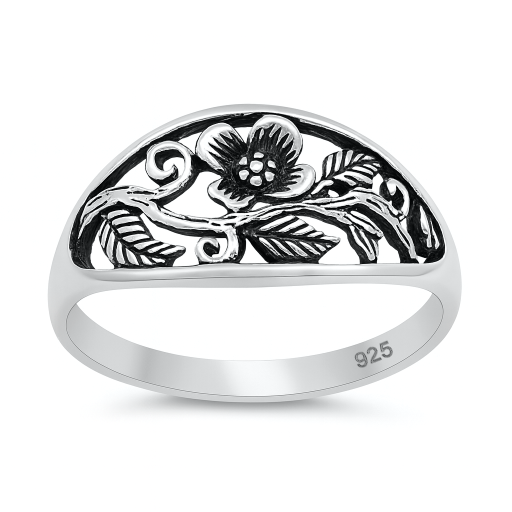 Silver floral Signet Ring