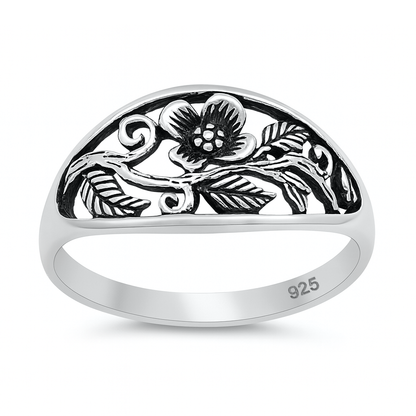 Silver floral Signet Ring