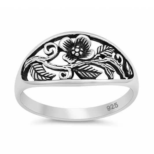Silver floral Signet Ring