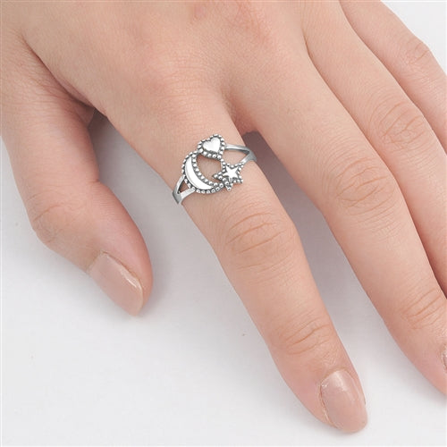 Silver Ring - Moon, Star and Heart