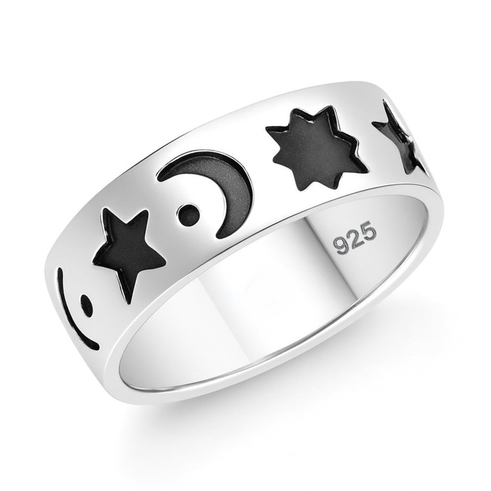 Silver Ring - Moon & Star