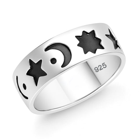 Silver Ring - Moon & Star
