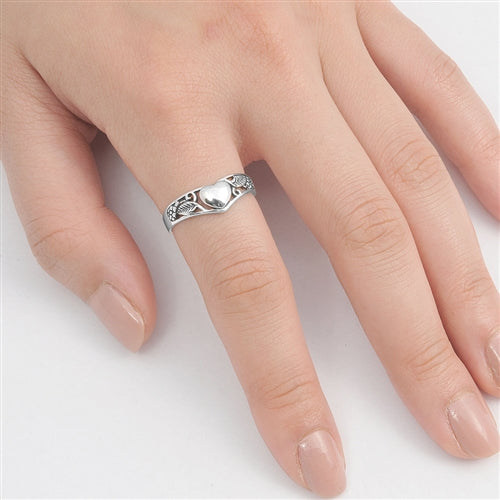 Silver Ring - Heart and Flower