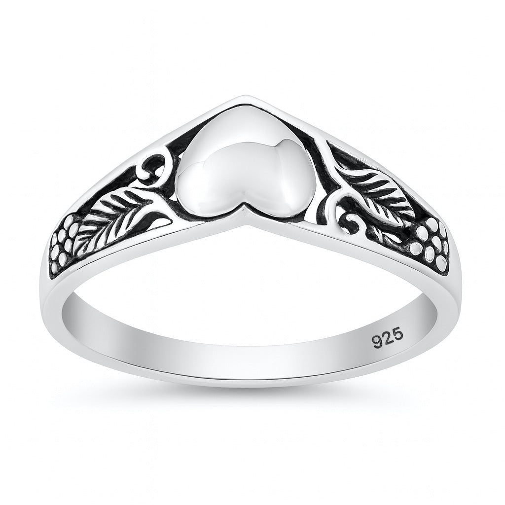 Silver Ring - Heart and Flower