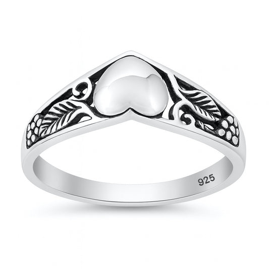 Silver Ring - Heart and Flower