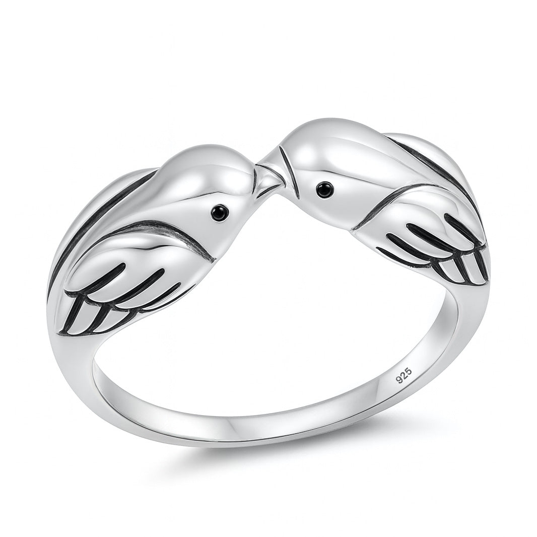 Silver Kissing Birds Ring