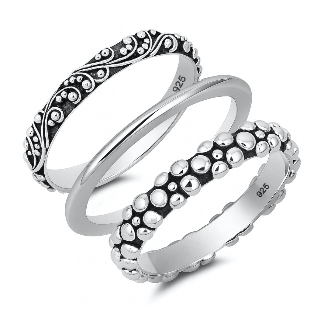 Silver Ring - 3 Set Bali Design