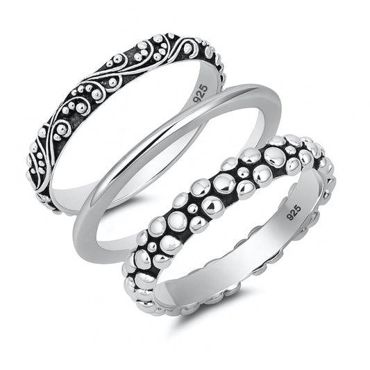 Silver Ring - 3 Set Bali Design