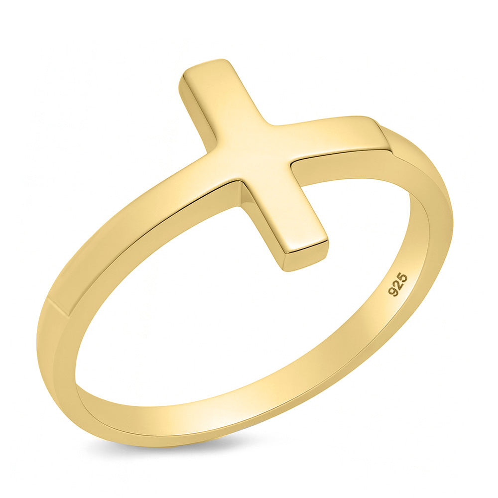 Silver Ring - Sideways Cross