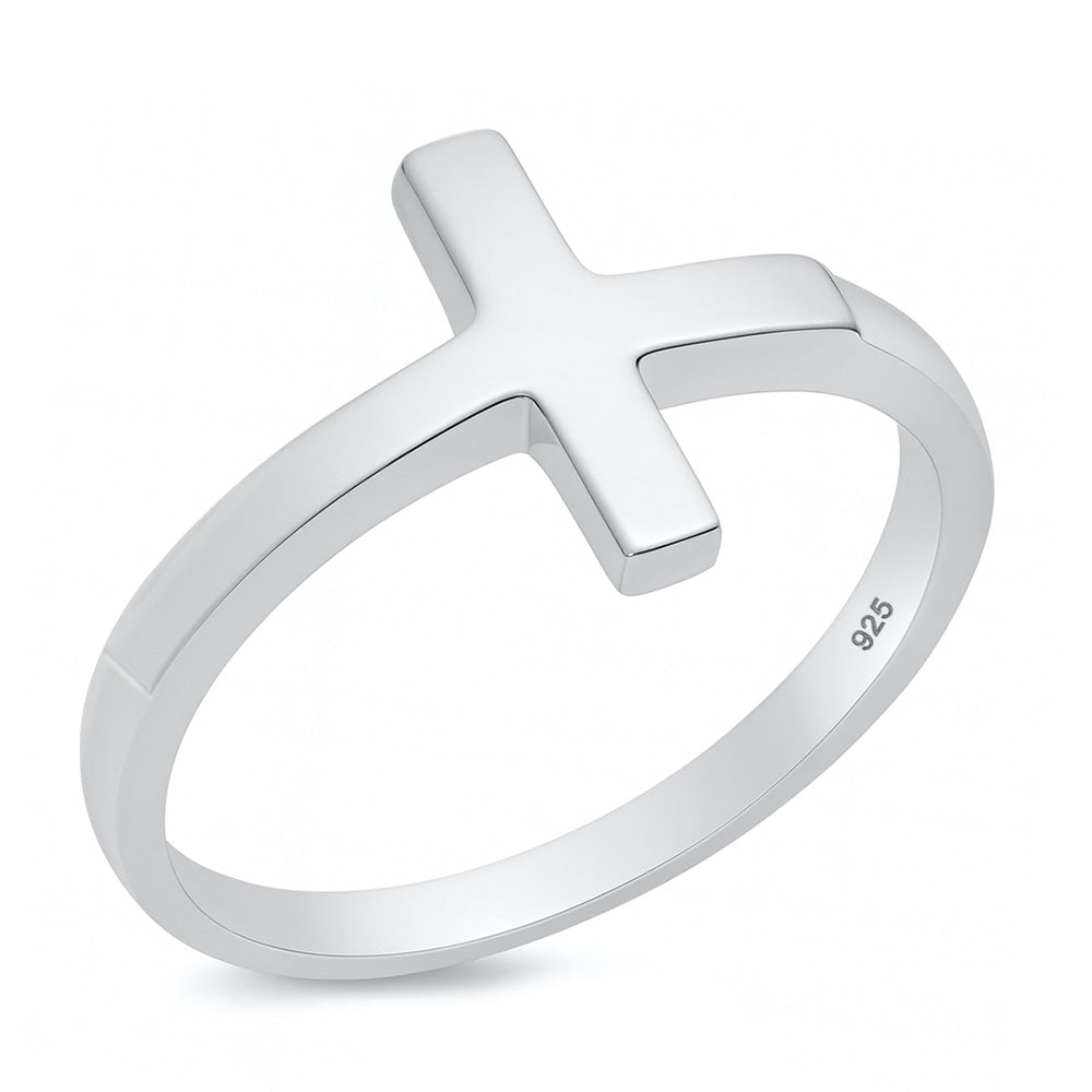 Silver Ring - Sideways Cross