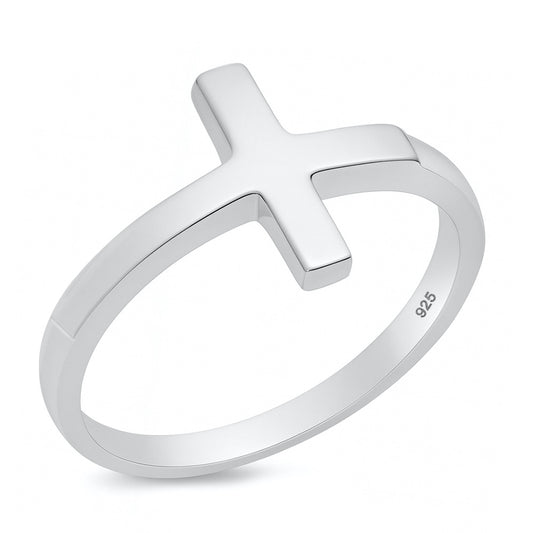 Silver Ring - Sideways Cross