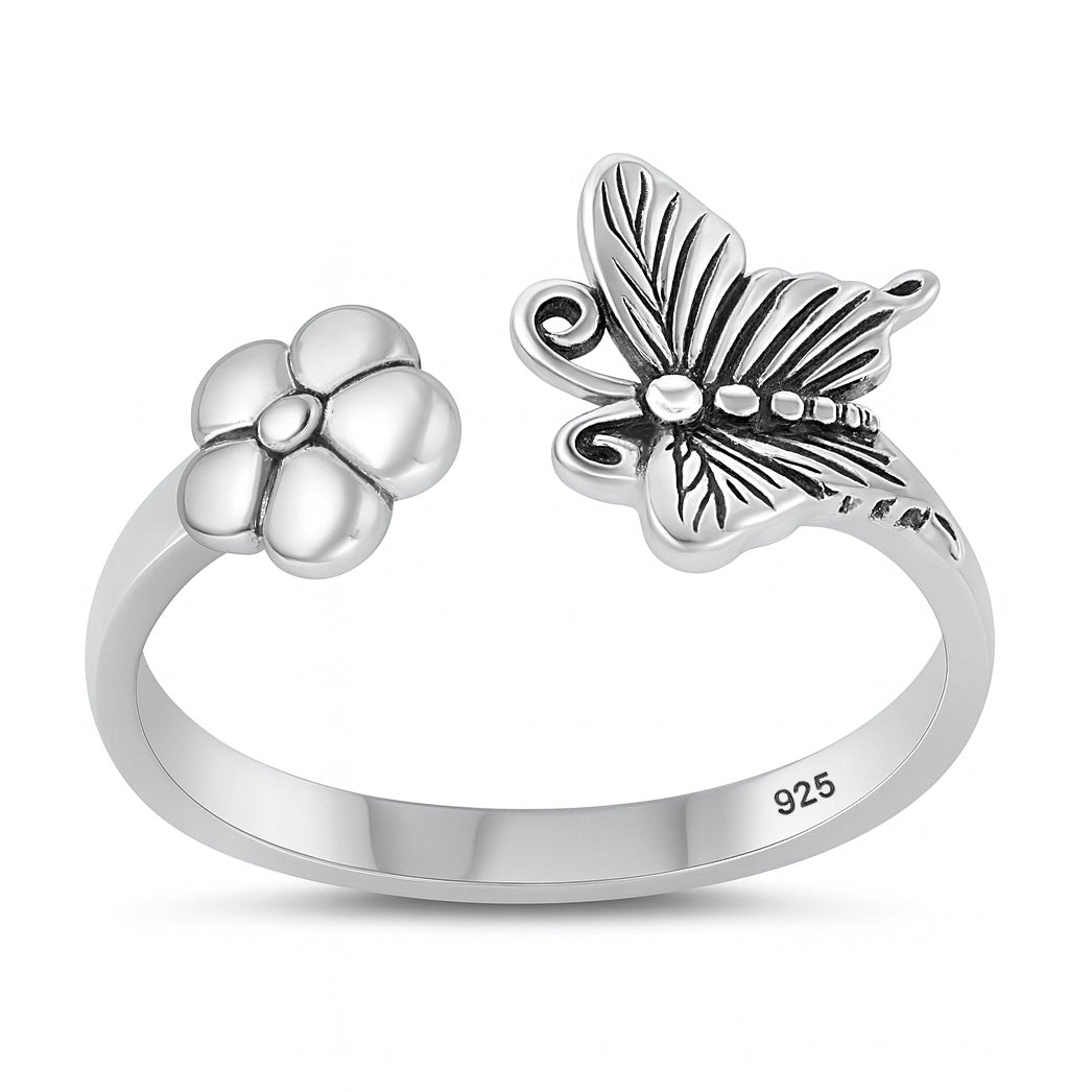 Silver Ring - Butterfly & Flower