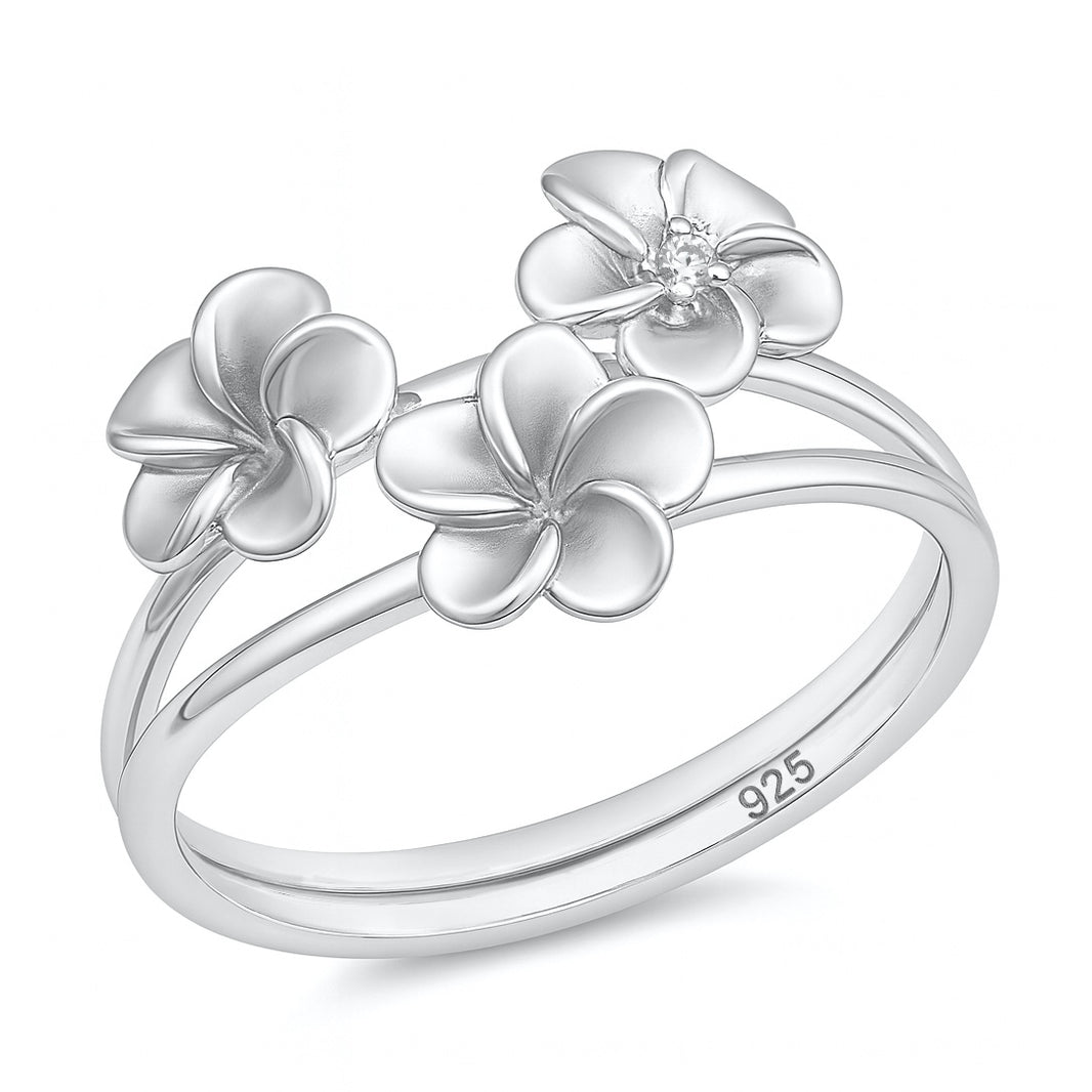 Silver Ring - Plumeria Flowers