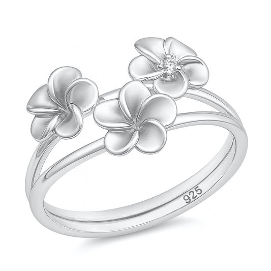 Silver Ring - Plumeria Flowers