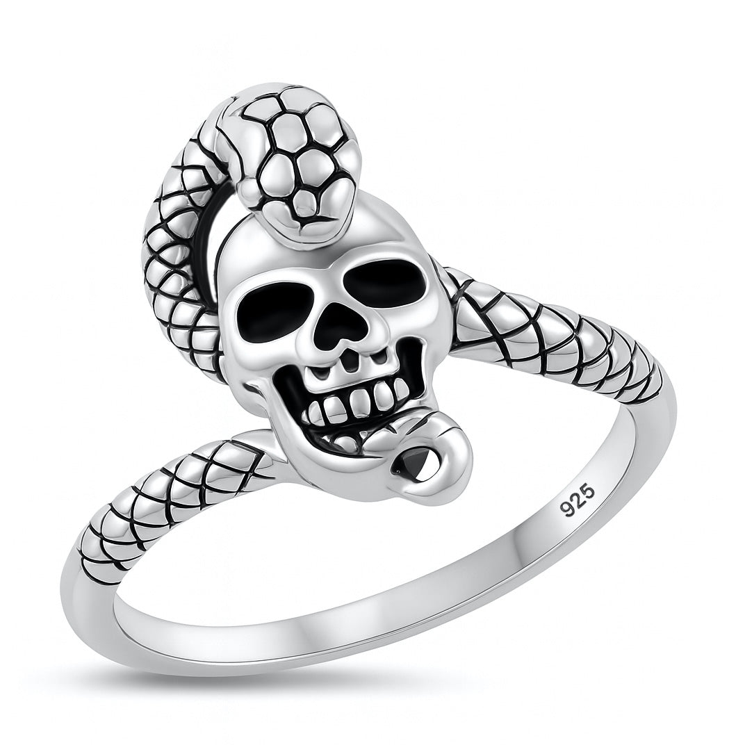 Silver Ring - Skull with Snake