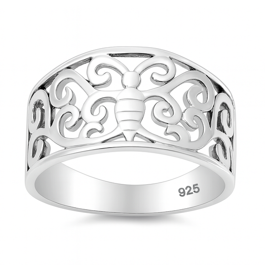Silver Filigree Butterfly Ring