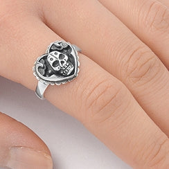 Silver Ring - Heart with Skull