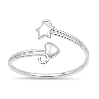 Silver Adjustable Ring - Heart & Star