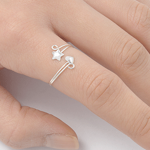 Silver Adjustable Ring - Heart & Star