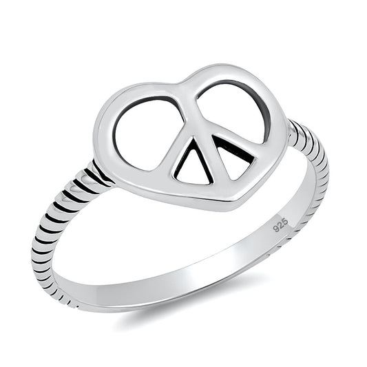 Silver Ring - Peace Sign / Heart