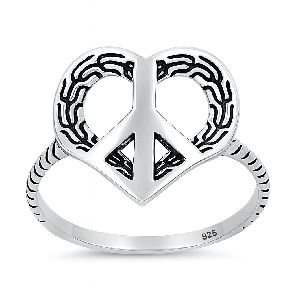 Silver Ring - Peace Sign / Heart