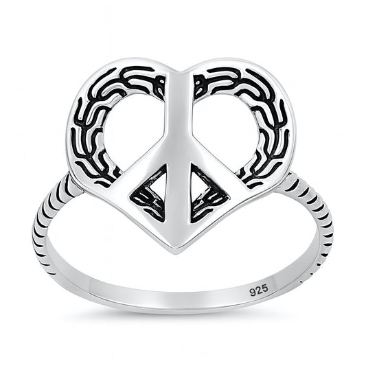 Silver Ring - Peace Sign / Heart