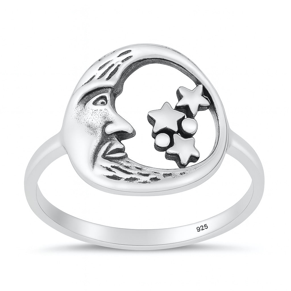 Silver Ring - Moon & Stars