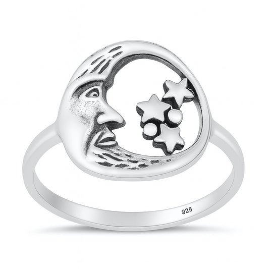 Silver Ring - Moon & Stars