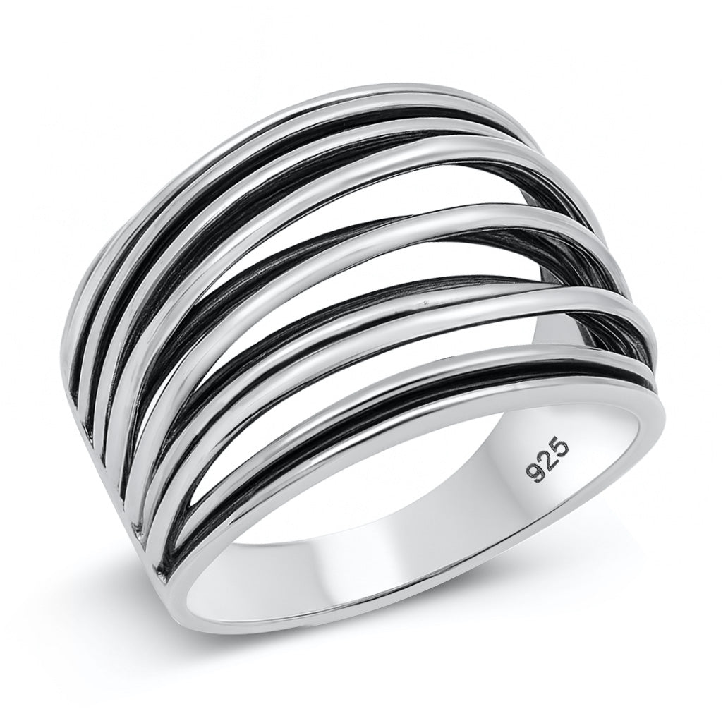 Silver Multi-Stripe Band Ring