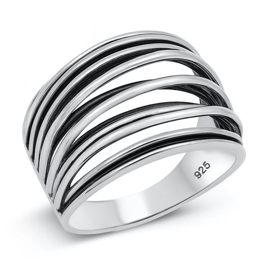 Silver Multi-Stripe Band Ring