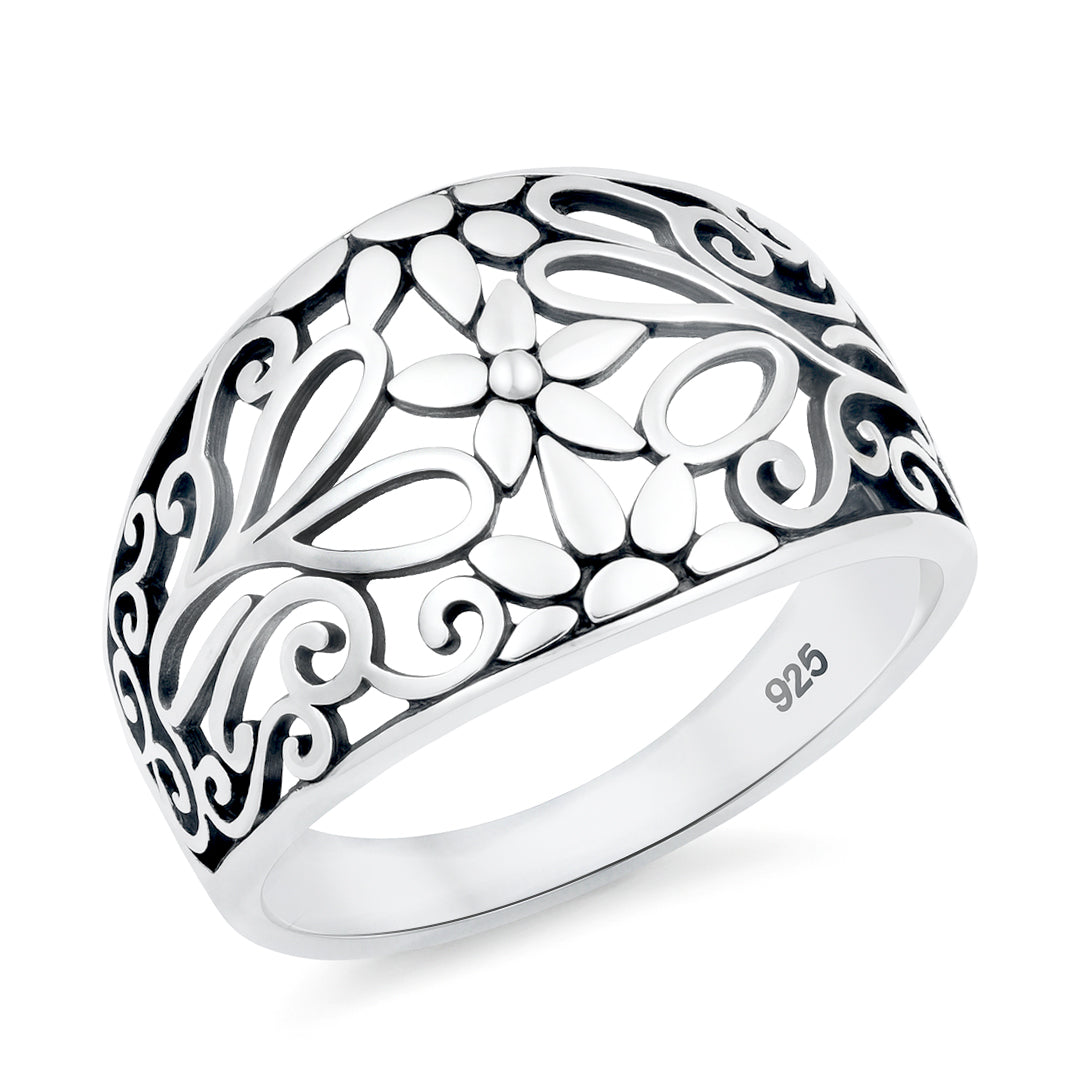 Silver Filigree Flower Dome Ring