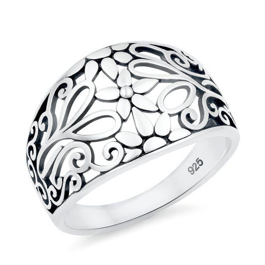 Silver Filigree Flower Dome Ring