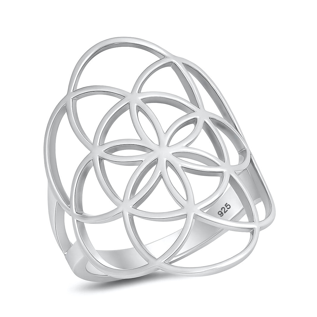Silver Flower of Life Ring