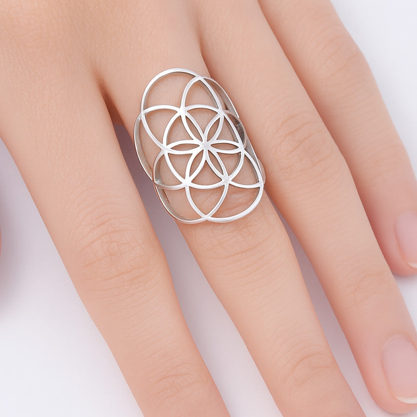 Silver Flower of Life Ring